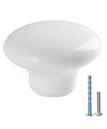 Badass White Round Cabinet Knobs For Kitchen And Farmhouse Drawers Boasting A Super Clean Slick Design with screws.