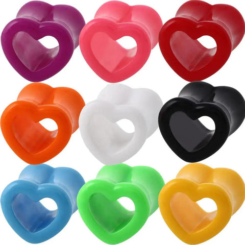 Colorful Two Pairs Heart Shape Acrylic Ear Tunnel Plugs Gauges Black And White Double Flared Stretcher Tunnels Earrings