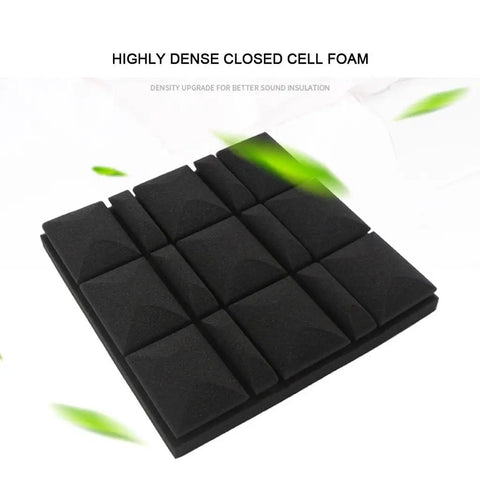 Heavy Duty 10 Pack Soundproof Acoustic Foam Panels 2X12X12 Inch Non Adhesive Wedge Tile Set For Home Studios showing black foam tiles.