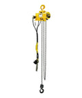 Budgit 2200 Series 1/2-Ton pneumatic air hoist with 20 ft chain and pendant throttle control, yellow finish, front view