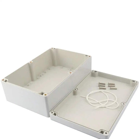 Open IP65 Dustproof Waterproof ABS Junction Box Enclosure For DIY Electronics, 230mm by 150mm by 85mm, showing interior with accessories.