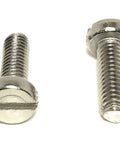 M4 X 12 Metric Stainless Steel Slotted Cheese Head Machine Screws Din 84 A2 70 Grade, two screws with slotted heads.