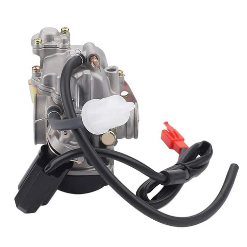 GY6 50Cc Carburetor Big Bore 18Mm for 139QMB 139QMA engines for Taotao scooters, close-up view with 2-pin choke and 35mm filter mount.