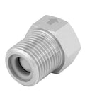 Angled side view of stainless steel check valve with 1/2 in male to 1/2 in female threaded, non-return