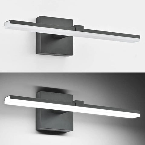 Sleek 18 Inch Black LED Vanity Light For Your Bathroom Over Mirror Dimmable Modern Fixture Matte Black Metal With Acrylic Diffuser