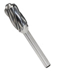 Five Piece Heavy Duty Carbide Rotary Burr File Set With One Quarter Inch Shank For Die Grinder Drill, detailed close-up of carbide burr tool.