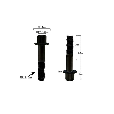 Titanium Split Rim Bolts M7x32mm For 3pc And 2pc Wheels Black High Strength Lightweight Fasteners Detailed Measurements