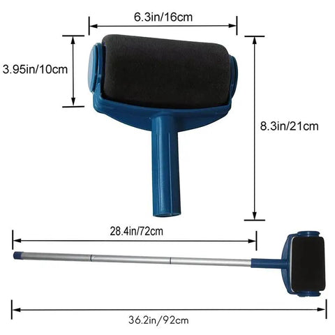 Score A Pro Finish On Walls With This 8 Piece Multifunctional Paint Roller Corner Brush Kit with a blue roller and extending handle.