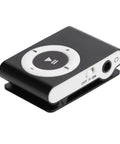 Close-up of Go To Pocket MP3 Player For On The Go Tunes, Mini Clip On Music Player with black body and circular control pad