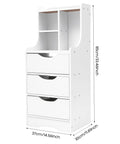 White Vertical Bedside Cabinet With Three Drawers And Open Storage Shelf Nightstand End Table For Bedroom.
