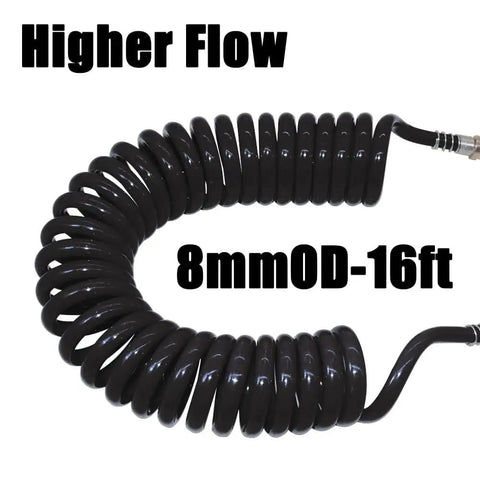 Air Blow Gun Kit With 16ft PU Coil Hose 8mm OD High Flow Duster For Trucks And Shop Cleaning, coiled black air hose image