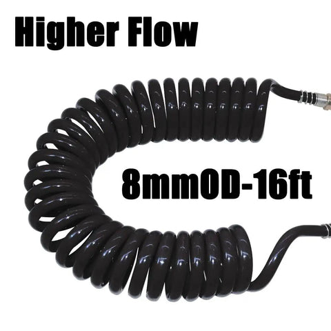 Heavy Duty Air Blow Gun Kit With 16 Ft Coiled Polyurethane Hose High Flow Pneumatic Air Duster Tool showing 16 ft coiled hose.