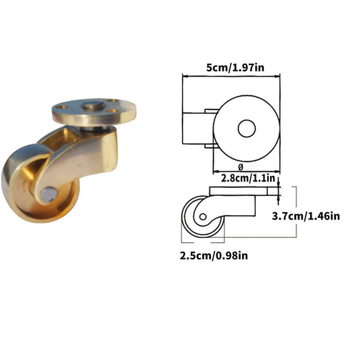Sturdy Brass Casters Set For Moving Trunks Boxes Workbenches And Cabinets With Silent Swivel Wheels shown with dimensions