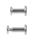 Two silver stainless steel Chicago screws, M3 x 4mm, used for binding posts in craft projects and furniture.