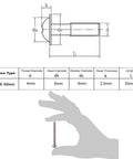 Bulk 50 Pack M4 x 50mm Pan Head Phillips Machine Screws Nickel Plated Steel with measurement diagram and hand example