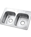 33 Inch Self-Rimming Double Bowl Kitchen Sink In Brushed 304 Grade Stainless Steel, 22 Gauge, Left And Right Bowls 14-1/2 X 16-1/4