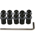 Heavy Duty Motorcycle Windshield Bolt Kit 10 Pack Black Aluminum Alloy Screws with hex key and ten screws in display