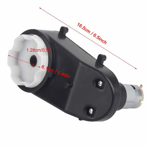 RS390 Electric Motor Gearbox 12V High Torque DC Speed Drive Replacement, dimensions labeled on black gearbox