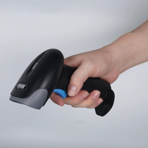 Hand holding Wireless Handheld Barcode Scanner 1D 2D QR Reader With 2000mAh Battery For Mobile Payments Cordless Use
