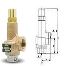 Heavy Duty Cast Bronze Safety Relief Valve 2 Inch DN50 Size for steam water and oil pipelines with detailed schematic.