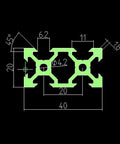 Top Notch 2040 V Slot Aluminum Extrusion Profile Black Anodized 6063 T5 Alloy technical drawing with dimensions and design details.