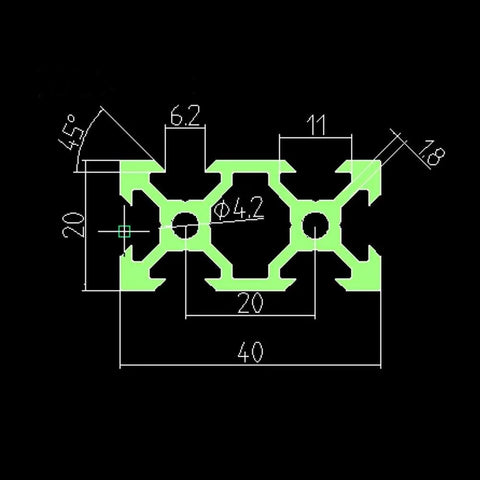 Top Notch 2040 V Slot Aluminum Extrusion Profile Black Anodized 6063 T5 Alloy technical drawing with dimensions and design details.