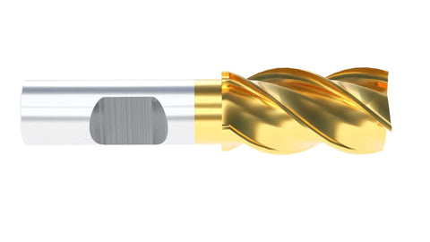End mill, 7/8 in dia, 3/4 in shank, tin-coated HSS finishing, side view
