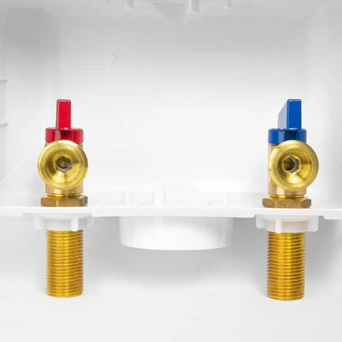 Premium Washing Machine Outlet Box With Center Drain 1/2 Inch Sweat MIP Inlet To 3/4 Inch MHT Outlet 1/4 Turn Ball Valve view