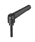Adjustable Clamping Lever Handle M5 X 25mm Black Oxide Carbon Steel Male Threaded Stud Hand Knob, front view.