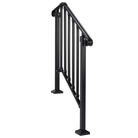 Rock Solid Two Tier Handrail For Patio Stairs And Deck Entries Matte Black Galvanized Steel Railing System side view of support structure