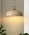 Top Shelf Matte White Farmhouse Pendant Light With Burnished Brass Accents And Super Adjustable Chain Drops, 15.7in shade.