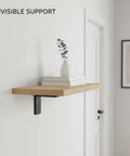 Floating Shelf Triangle Bracket In Cold Rolled Steel For Hidden Hardware Under Shelf Mount in modern living room setup