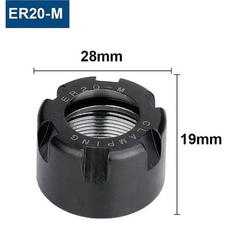 Heavy Duty Er Type Metal Collet Clamping Nut For Milling Cutters ER20-M 28mm x 19mm, made of durable material for high heat machining.
