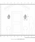 Diagram showing Westover Two Light Outdoor Wall Lantern In Charcoal Finish with dimensions and placement on exterior wall.