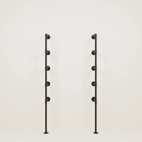Heavy Duty Wall Mounted Shelf Brackets for DIY Industrial Shelving, black steel pipe design without boards, white background