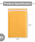 Kraft Bubble Mailers 7.25 By 9.75 Inch Yellow Padded Envelopes With Self Sealing Peel Off Strip Built For Shipping CDs DVDs Jewelry Photos Magazines Books Clothes And More, showing front view with dimensions.