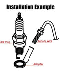 Installation diagram showing Universal Digital Engine Temperature Gauge With 10mm Or 14mm Probe Adapter setup with spark plug.