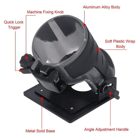 Kickass Adjustable Aluminum Router Base For Woodworking Crews Clean Edge Profiling And Precision Bevel Cuts Heavy Duty Trimming Rig with angle adjustment handle.