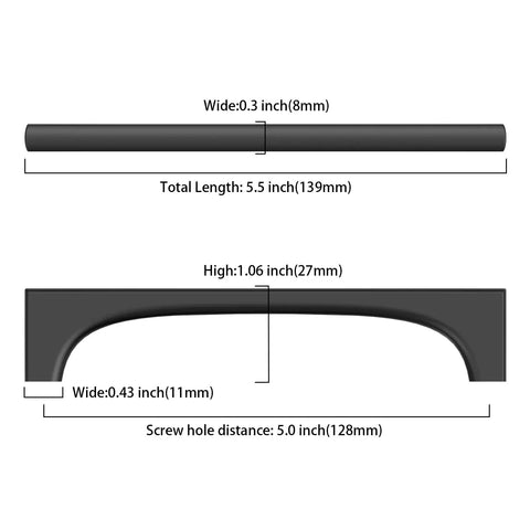 5 Inch Matte Black Cabinet Pulls dimensions showing width and height for Metal Drawer Handles For Kitchen Cupboards