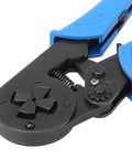 Top Shelf Self Adjusting Ratchet Ferrule Crimping Tool Kit with 45 Steel Body And Ergonomic Handles For Precise Wire Ends Crimping Connectors, blue handles