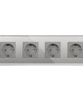 Modern EU Standard Glass Wall Socket With Triple Power Outlets And Heavy Duty 16A Rating, four gray panels, sleek design, plug and play.