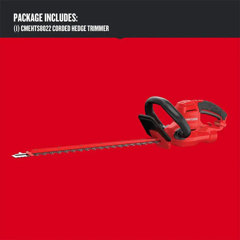 22 Inch Corded Hedge Trimmer With Power Saw Branch Cutter 3.8 Amp Motor Dual Action Blades on red background