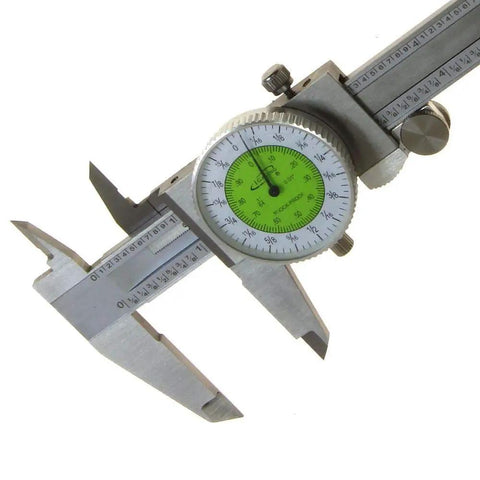 6 Inch Dial Caliper With Dual Fractional And Decimal Inch Scales Stainless Steel Body 0.01 Inch Resolution Fine Adjustment Thumb Wheel
