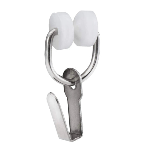 RV Curtain Carrier Hooks With Nylon Wheels And Metal Ring For I Beam Track Rod Smooth Gliding Curtain Rod Accessories No Fuss Easy Install 14 Or 20 Pack With Optional End Stops, close-up