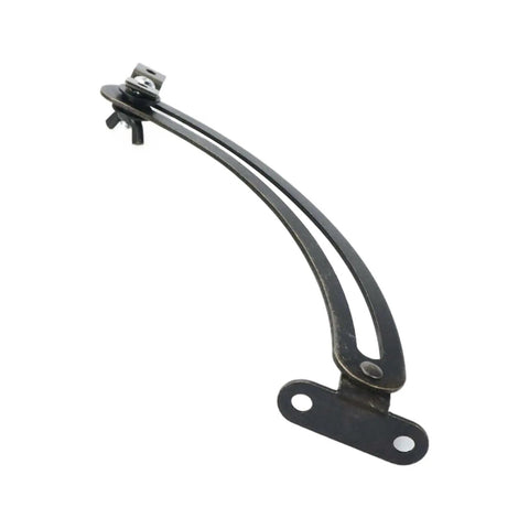 Bronze Cabinet Lid Support Hinges Set With Adjustable Curved Down Flap Levers, showing one hinge in beefy iron construction.