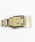Close-up of a Four Pack Stainless Steel Spring Toggle Latch Hasp Lock Set for Doors and Cabinets with large padlock opening.
