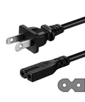 2 Prong Polarized AC Power Cord Heavy Duty 18 AWG Wire, close-up of ends showing copper conductors and durable 2-prong design for electronics.