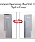 Silver Cabinet Handle Template Tool for quick marking and drilling of cabinet knobs and pulls, plastic hardware template shown in use.