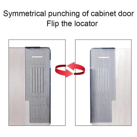 Silver Cabinet Handle Template Tool for quick marking and drilling of cabinet knobs and pulls, plastic hardware template shown in use.