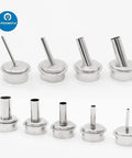Nine Piece Hot Air Gun Nozzle Set for 861DW Rework Station, featuring 9 pack of 45 degree curved angled nozzles, 2-10mm sizes.